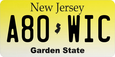 NJ license plate A80WIC