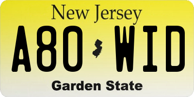 NJ license plate A80WID