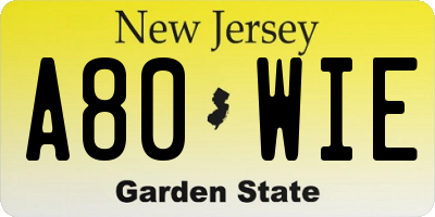 NJ license plate A80WIE