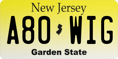 NJ license plate A80WIG