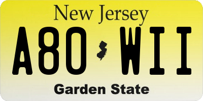 NJ license plate A80WII