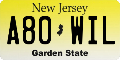 NJ license plate A80WIL