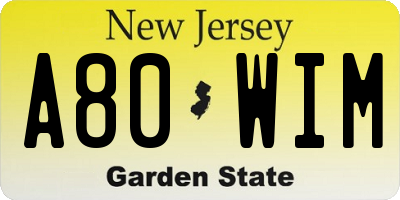 NJ license plate A80WIM