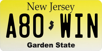 NJ license plate A80WIN