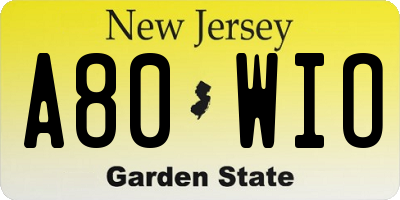 NJ license plate A80WIO