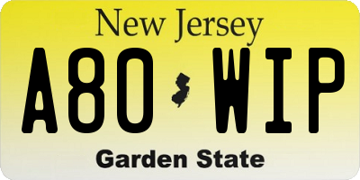 NJ license plate A80WIP