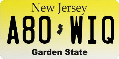 NJ license plate A80WIQ