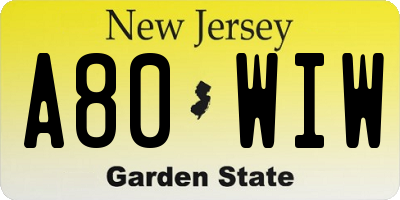 NJ license plate A80WIW
