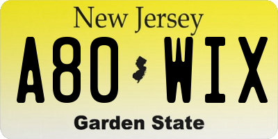 NJ license plate A80WIX