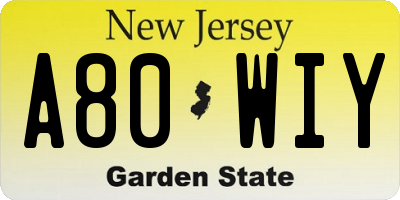NJ license plate A80WIY