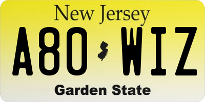 NJ license plate A80WIZ