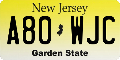 NJ license plate A80WJC