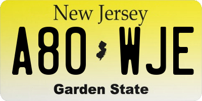 NJ license plate A80WJE