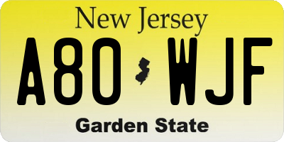 NJ license plate A80WJF