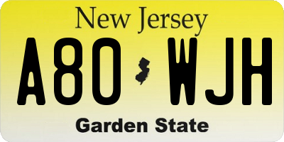 NJ license plate A80WJH