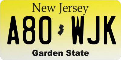NJ license plate A80WJK