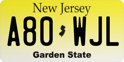 NJ license plate A80WJL