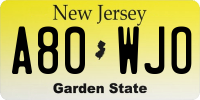NJ license plate A80WJO
