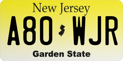 NJ license plate A80WJR