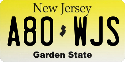 NJ license plate A80WJS