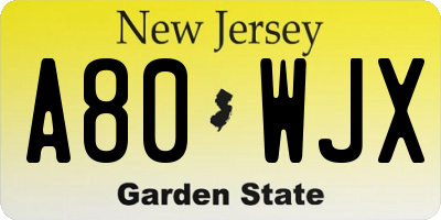 NJ license plate A80WJX