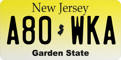 NJ license plate A80WKA