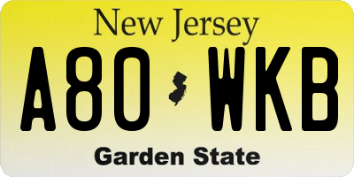 NJ license plate A80WKB