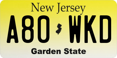 NJ license plate A80WKD