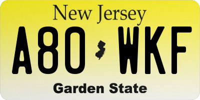 NJ license plate A80WKF