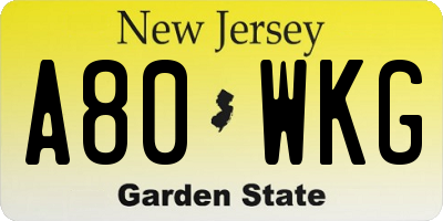 NJ license plate A80WKG