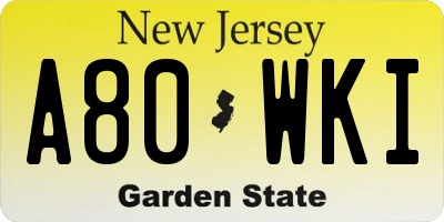 NJ license plate A80WKI
