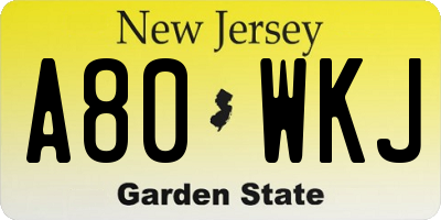 NJ license plate A80WKJ