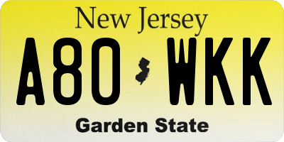NJ license plate A80WKK