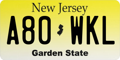 NJ license plate A80WKL