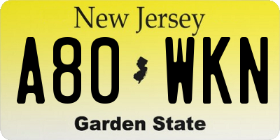 NJ license plate A80WKN