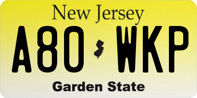 NJ license plate A80WKP
