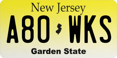 NJ license plate A80WKS