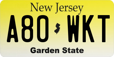 NJ license plate A80WKT