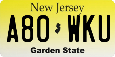 NJ license plate A80WKU