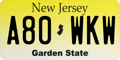 NJ license plate A80WKW
