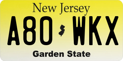 NJ license plate A80WKX