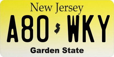 NJ license plate A80WKY