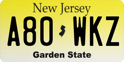 NJ license plate A80WKZ