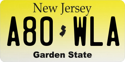 NJ license plate A80WLA