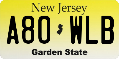 NJ license plate A80WLB