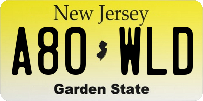 NJ license plate A80WLD