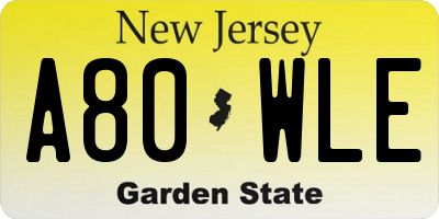 NJ license plate A80WLE
