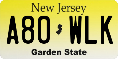 NJ license plate A80WLK