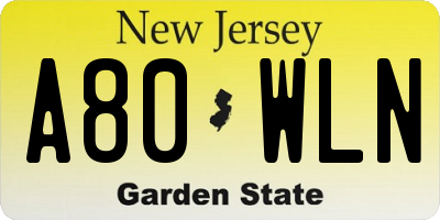 NJ license plate A80WLN