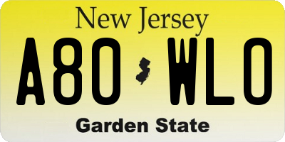 NJ license plate A80WLO